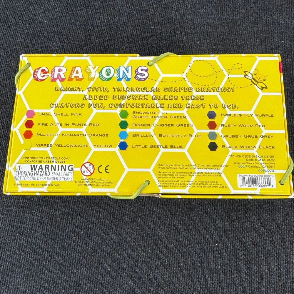 Brilliant Bee 12 Count Triangular Beeswax Crayons Ergonomic Non-Toxic Set Ooly